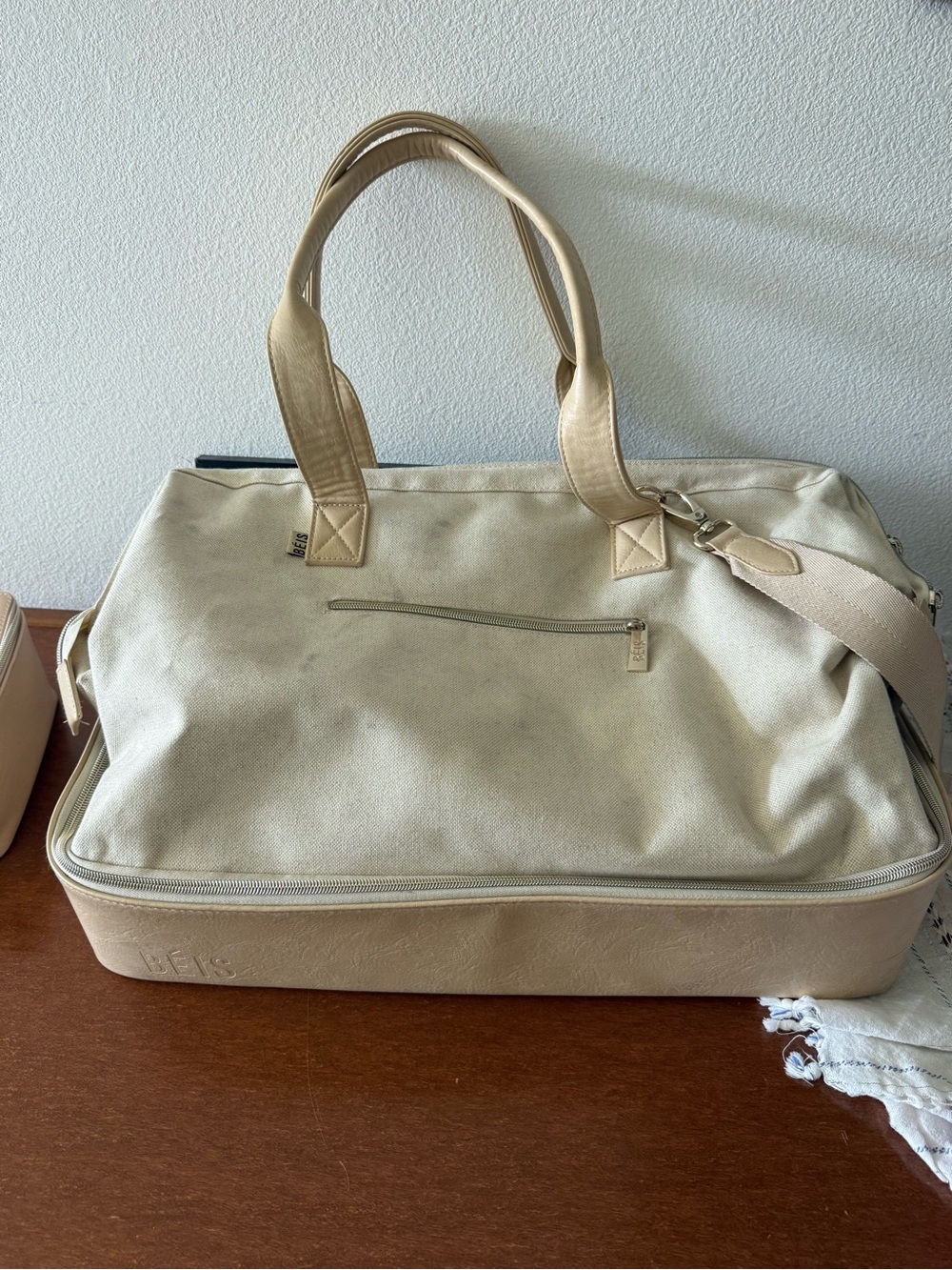 BEIS Beige Canvas Duffel with Removable Shoulder Strap